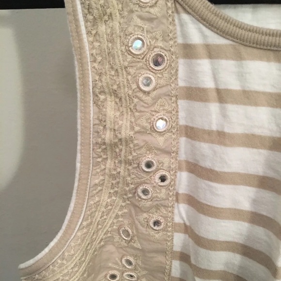 Free People Tank Top Shirt Womens Striped Embellished White Embroidered NWOT - Picture 2 of 5